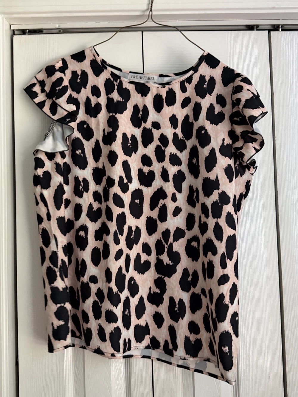 Pink Leopard Print Ruffle Sleeve Blouse